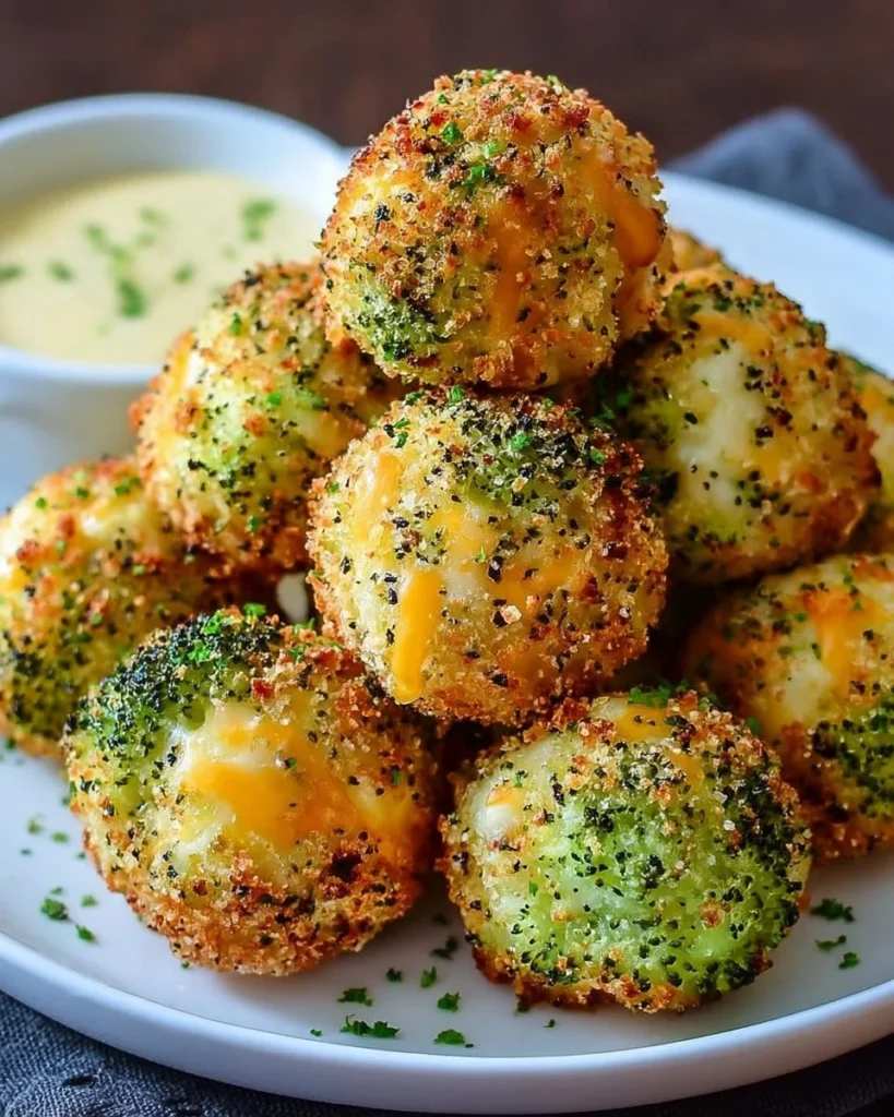 Delicious baked broccoli cheese balls served as a healthy appetizer.