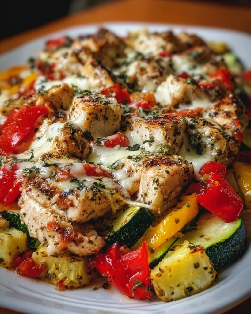 Delicious Chicken Zucchini Bake served in a ceramic dish