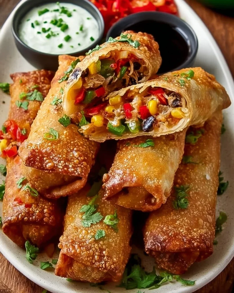 Chili's Southwest Eggrolls served with dipping sauce on a plate