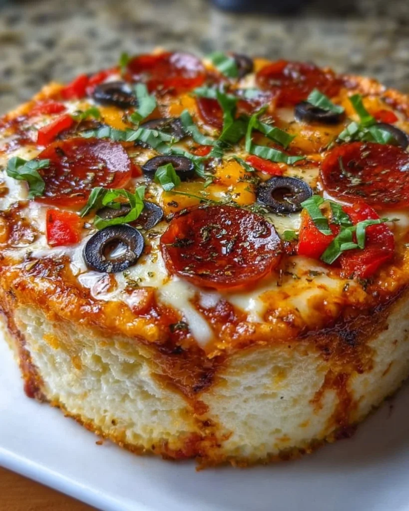 Delicious Cottage Cheese Pizza Bowl garnished with fresh vegetables.