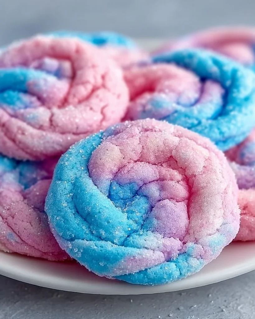 Colorful cotton candy cookies displayed on a plate