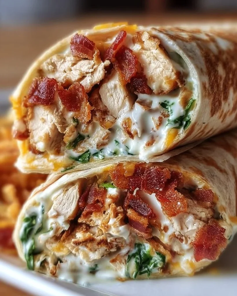 Delicious crispy chicken bacon ranch wrap served with fresh ingredients