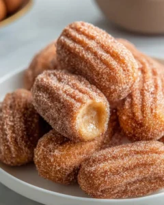 Healthy baked churro bites served on a plate with cinnamon sugar topping