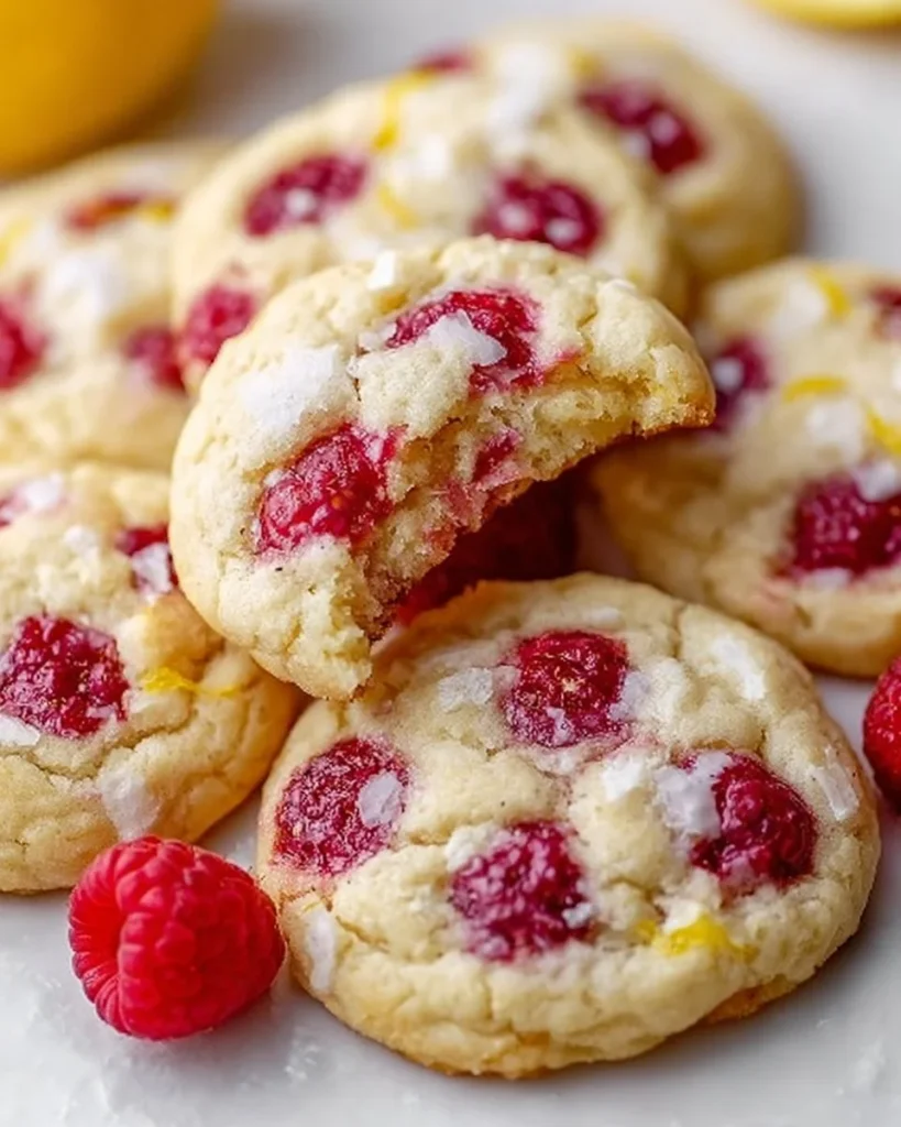 Freshly baked Lemon Raspberry Cookies on a plate