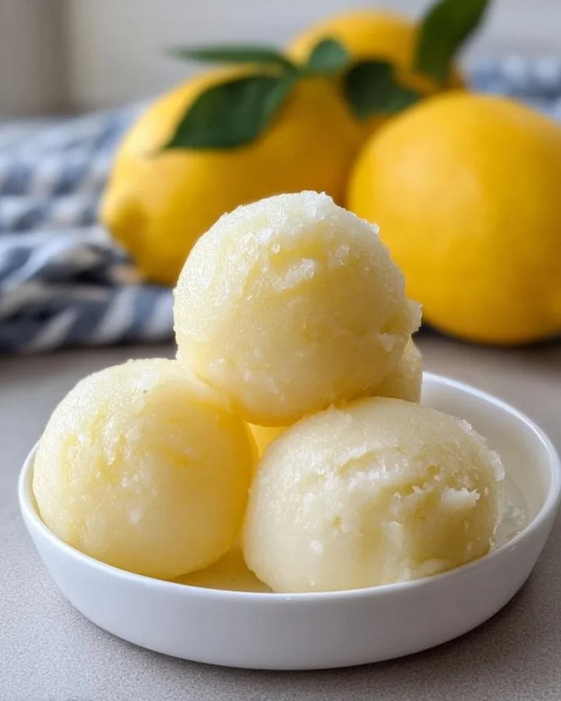 Delicious Lemonade Sorbet served in a bowl, perfect for a refreshing dessert.