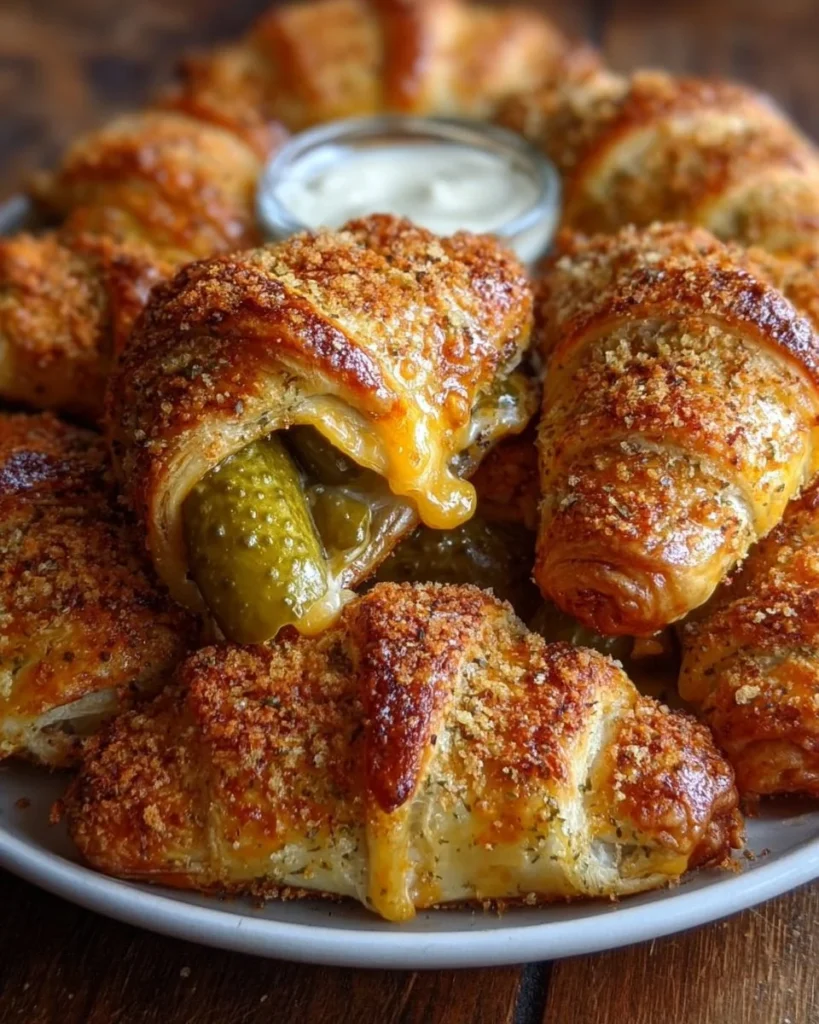 Pickles in a Blanket appetizer featuring pickles wrapped in dough