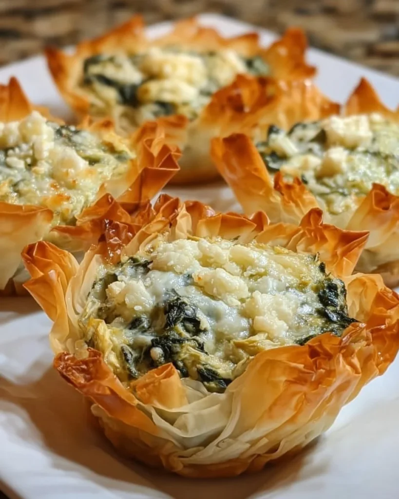 Spinach and artichoke dip cups served on a platter, ideal for appetizers.