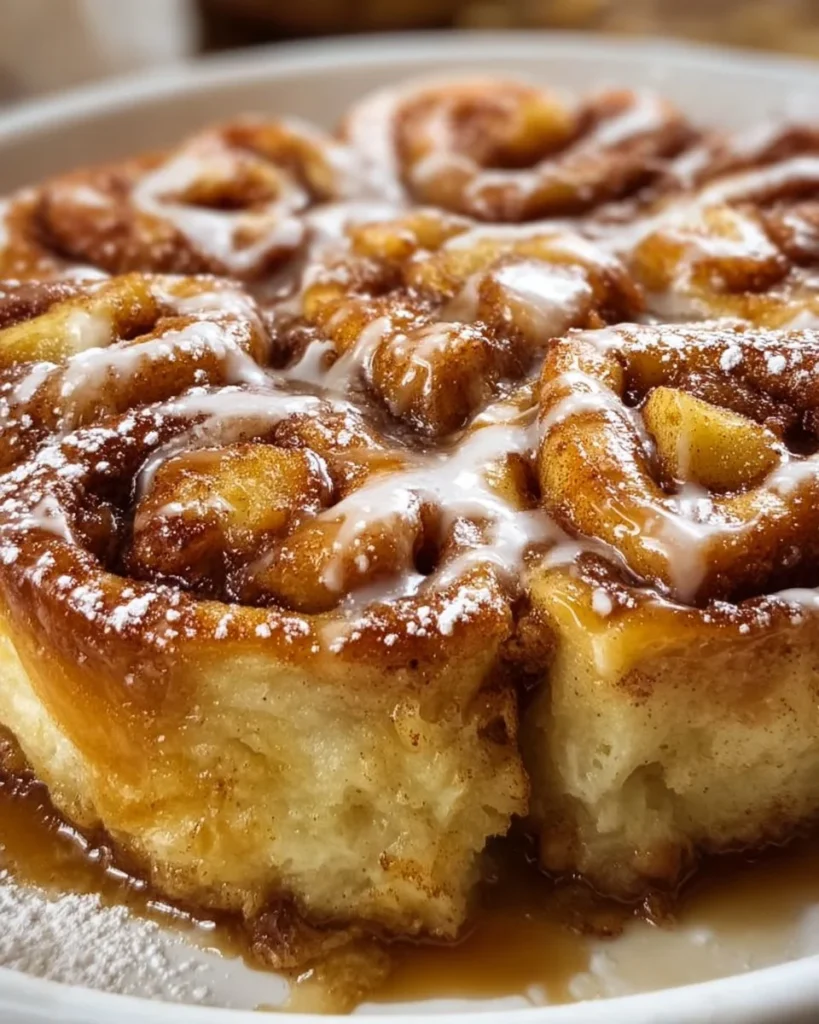Delicious apple pie cinnamon roll bake with warm spices and apple filling.