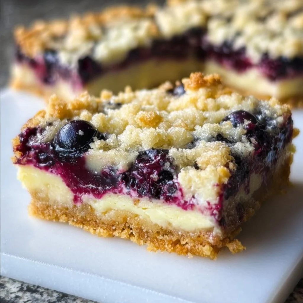 Delicious Blueberry Cream Cheese Bars topped with fresh blueberries