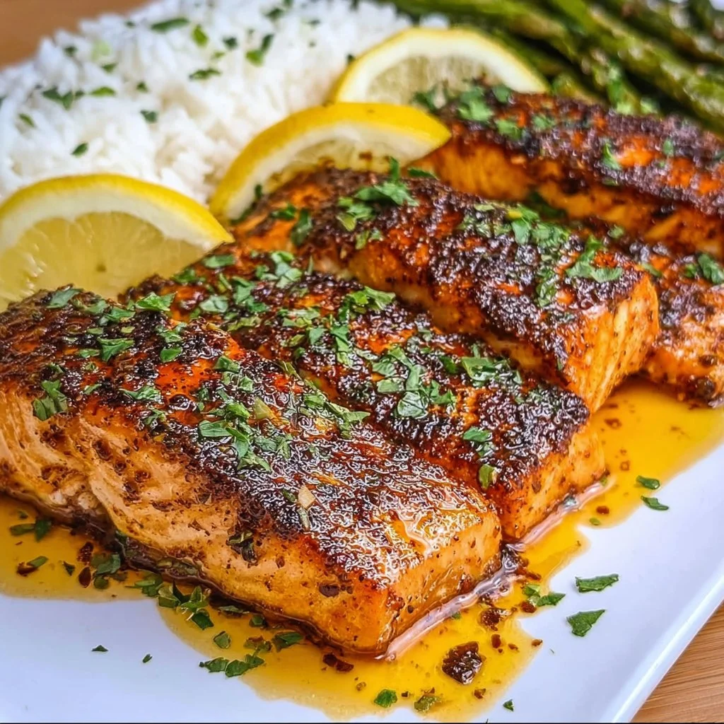 Cajun Honey Butter Salmon dish beautifully plated with herbs.