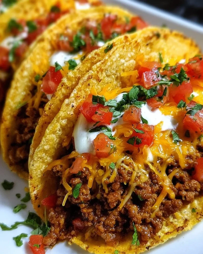 Cheesy Rotel Beef Soft Tortilla Tacos served on a plate