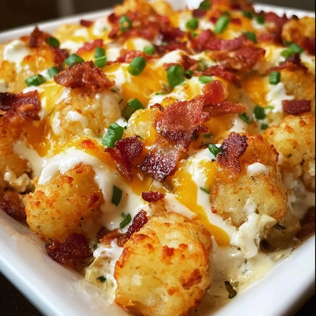 Delicious Chicken Bacon Ranch Casserole served in a baking dish