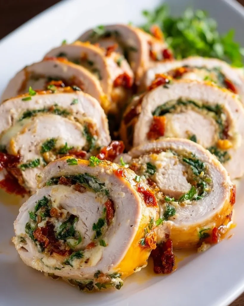 Deliciously rolled Chicken Roulade served with vegetables