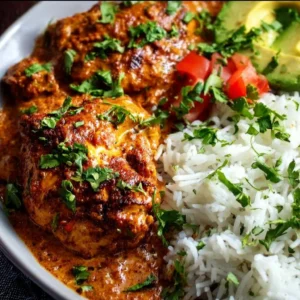 Delicious plate of Coconut Chicken garnished with fresh herbs