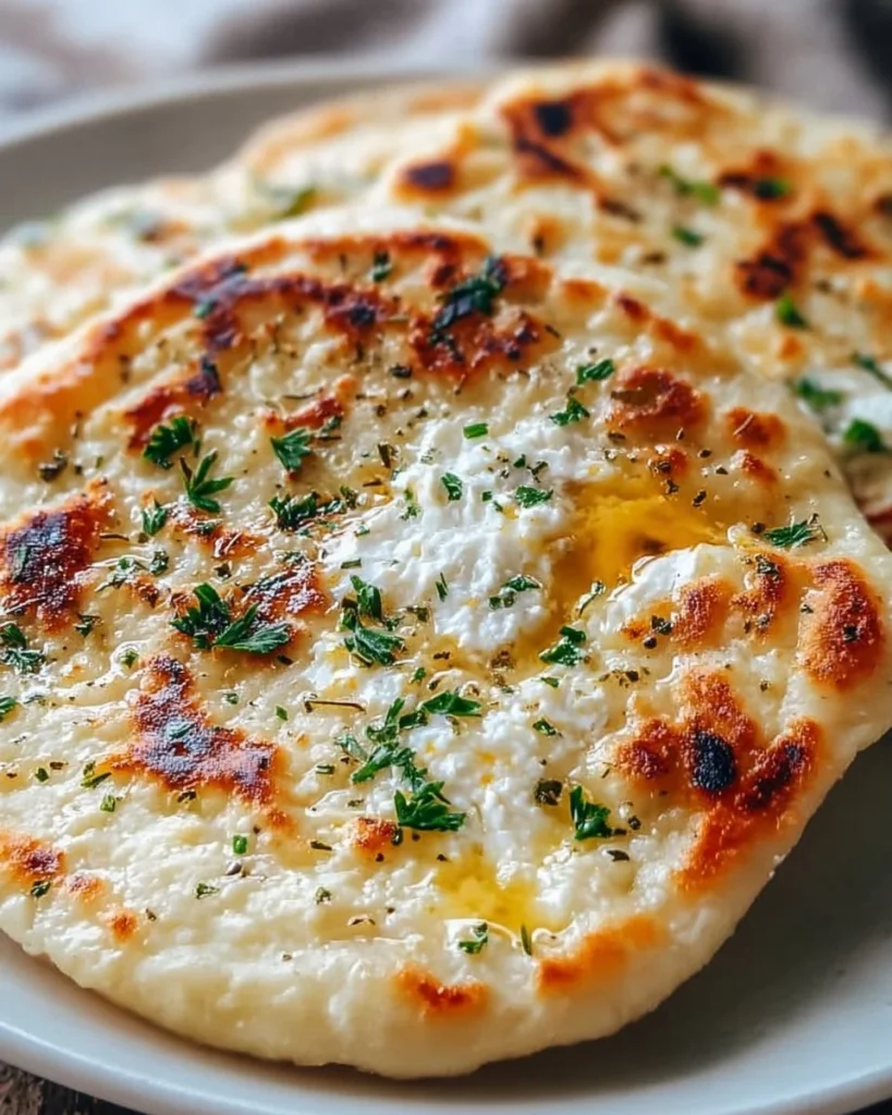 Delicious cottage cheese flatbread topped with fresh herbs and vegetables