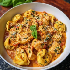 Delicious CrockPot Chicken Tortellini served in a bowl with herbs.