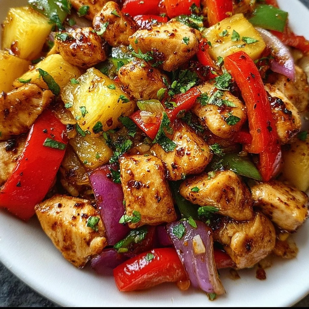 Delicious Hawaiian Chicken Sheet Pan meal with vibrant veggies and pineapple