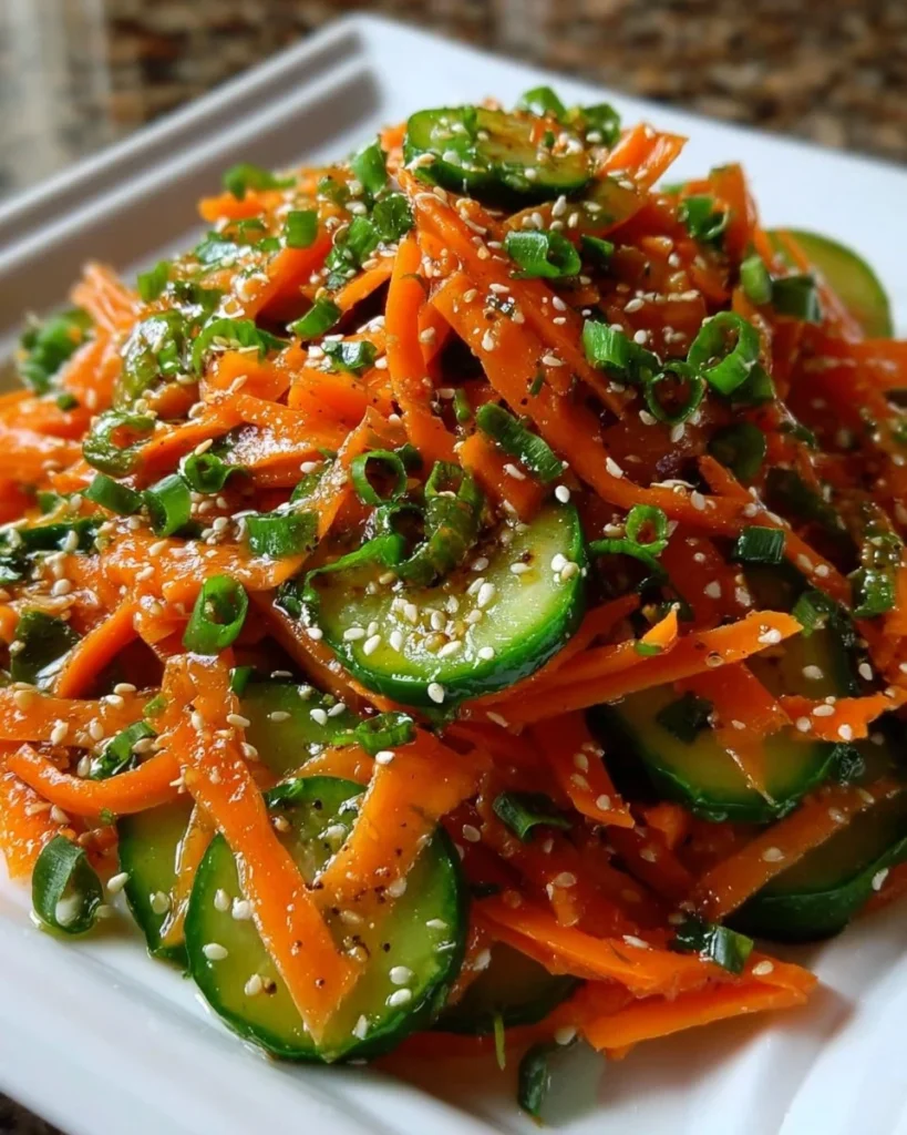 Healthy sesame carrot cucumber salad with vibrant veggies and sesame dressing