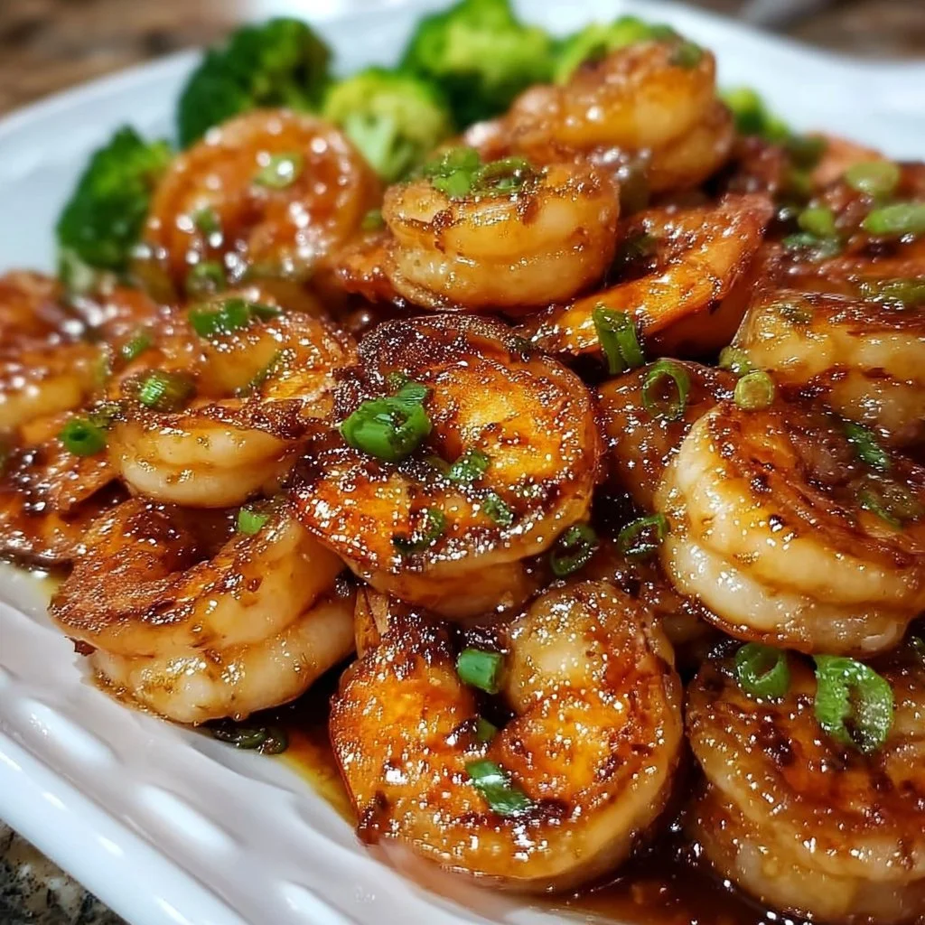 High-protein honey garlic shrimp served with a side of vegetables