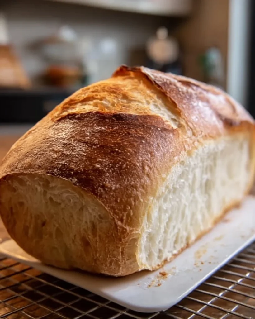 Homemade sourdough bread baking in a loaf pan