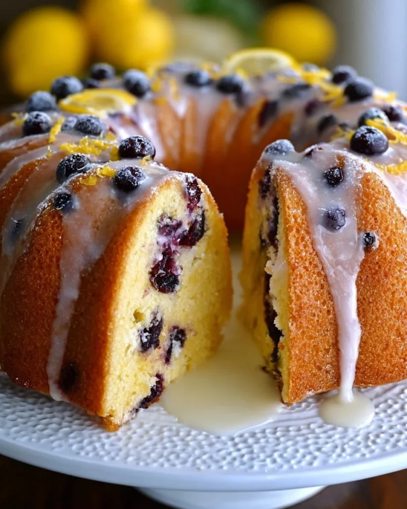 Lemon Blueberry Bundt Cake with fresh blueberries and lemon glaze