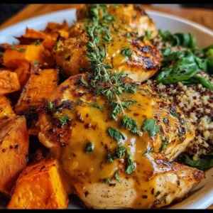 Delicious Maple Dijon Chicken served with Sweet Potato in a comforting bowl.