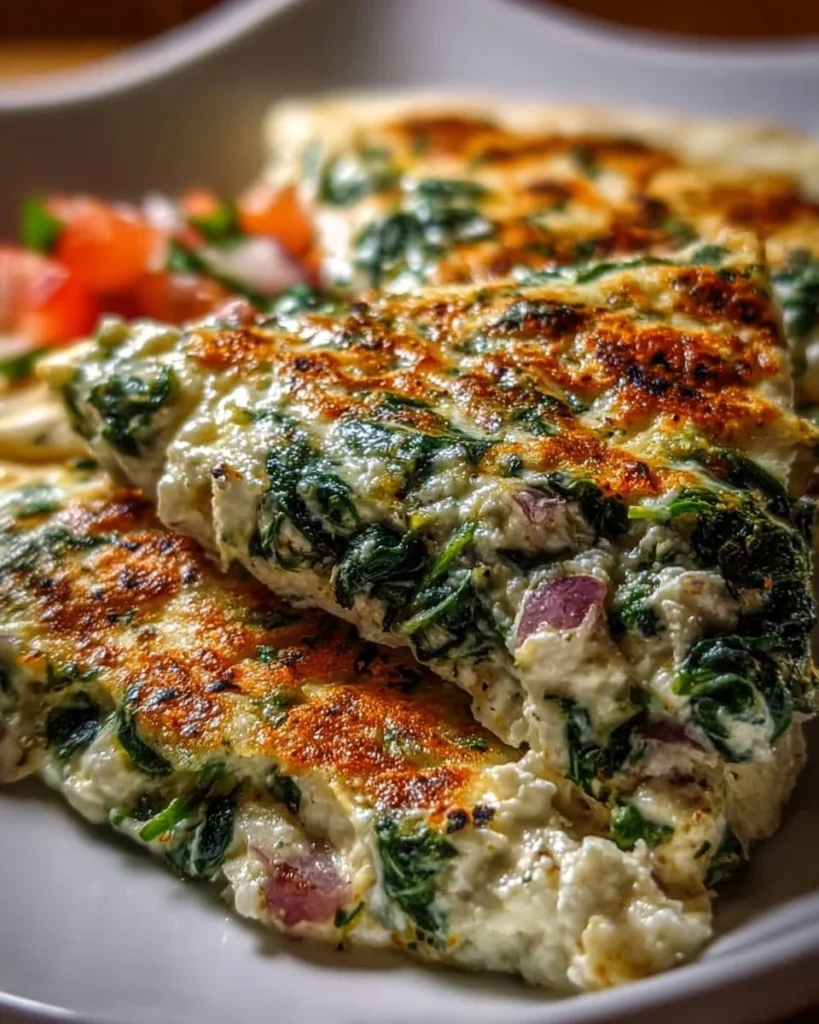 Mediterranean Cheese Spinach dish with greens and cheese in a savory presentation.
