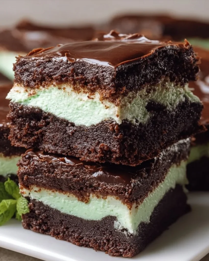 Deliciously chewy mint brownies topped with creamy mint frosting.