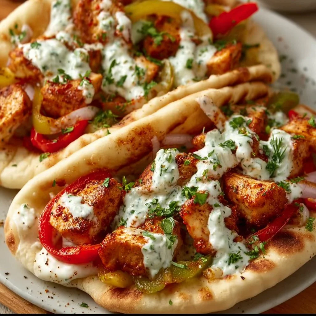 Sheet Pan Chicken Pitas with Herby Ranch served on a plate