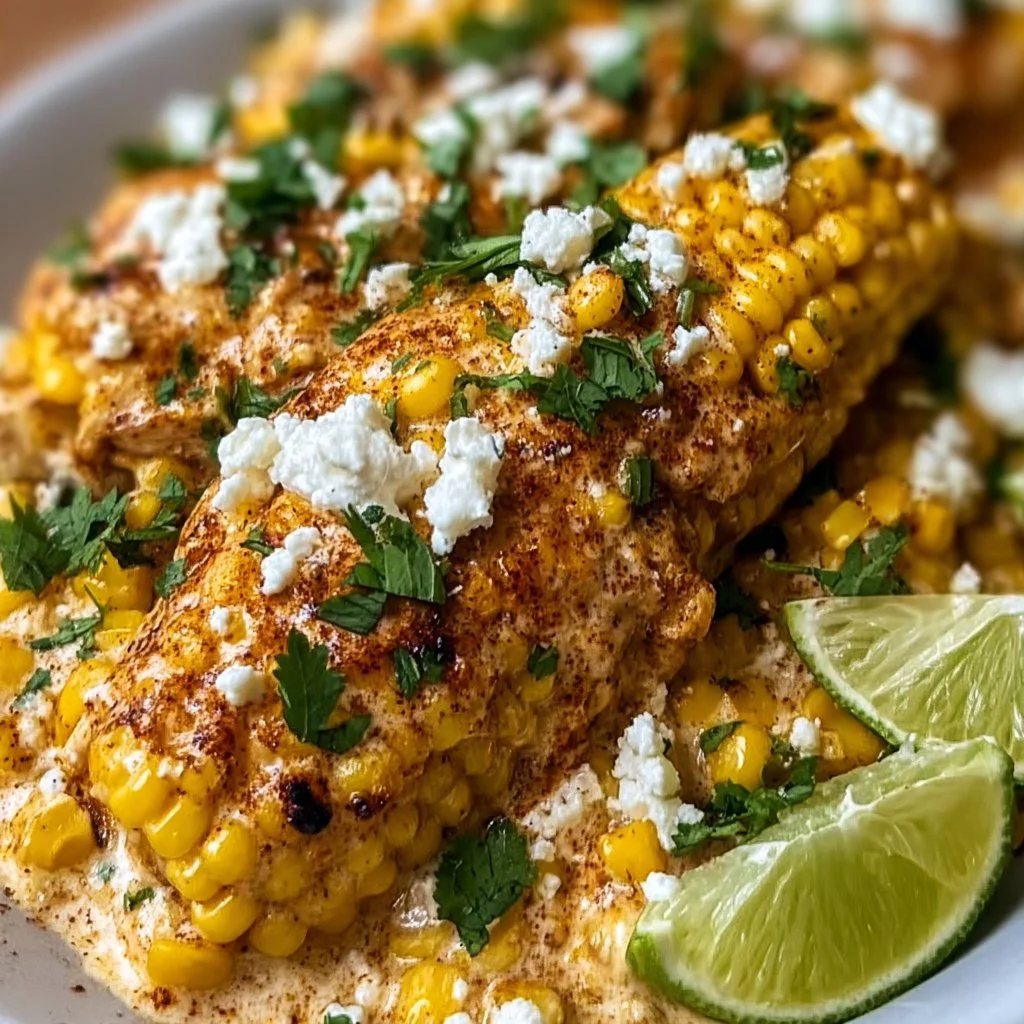 Creamy Slow Cooker Street Corn Chicken served in a bowl topped with cilantro and cheese