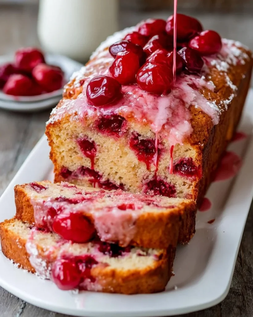 Freshly baked sweet soft cherry bread with a golden crust and cherry chunks