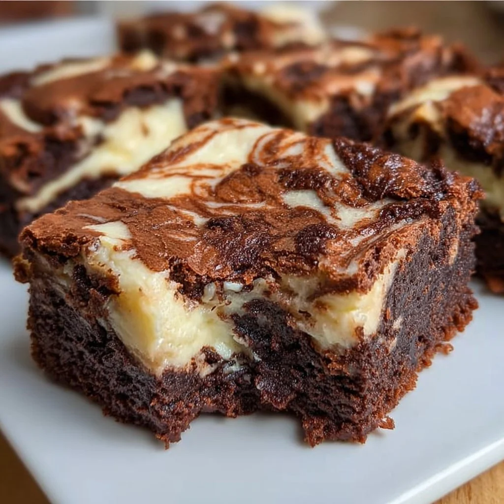 Delicious swirled cream cheese brownies with a rich chocolate flavor.