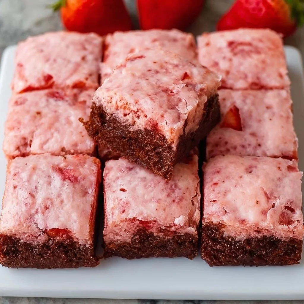 Delicious strawberry brownies made from cake mix