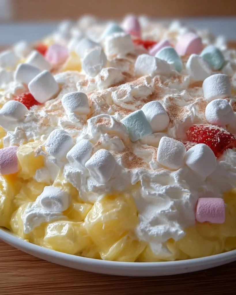 Three Minute Easter Fluff dessert in a colorful bowl