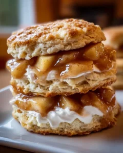 Apple pie biscuit sandwiches served on a plate with a sprinkle of cinnamon.
