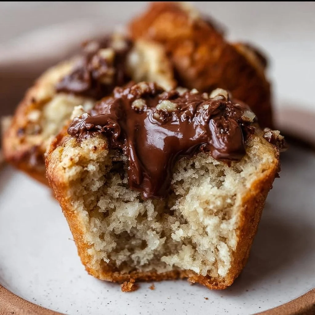 Deliciously baked Banana Nutella Muffins with chocolate hazelnut spread