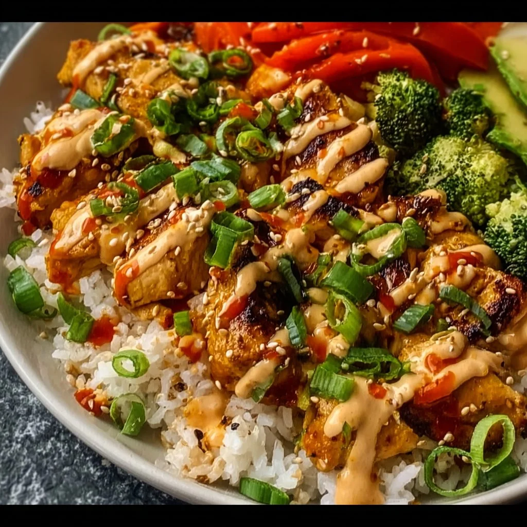Delicious Bang Bang Chicken Bowl served in a vibrant dish