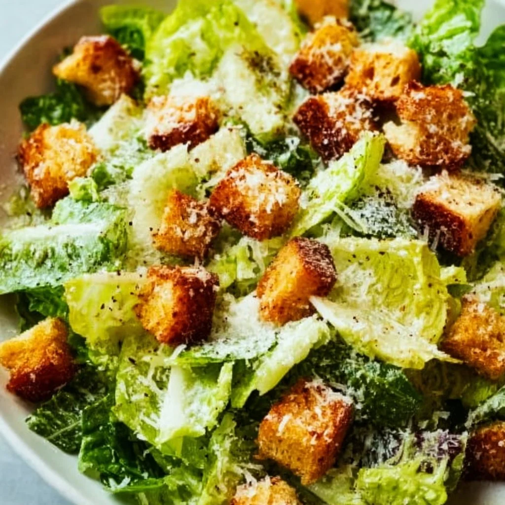A fresh and vibrant plate of the best Caesar salad with romaine, croutons, and dressing