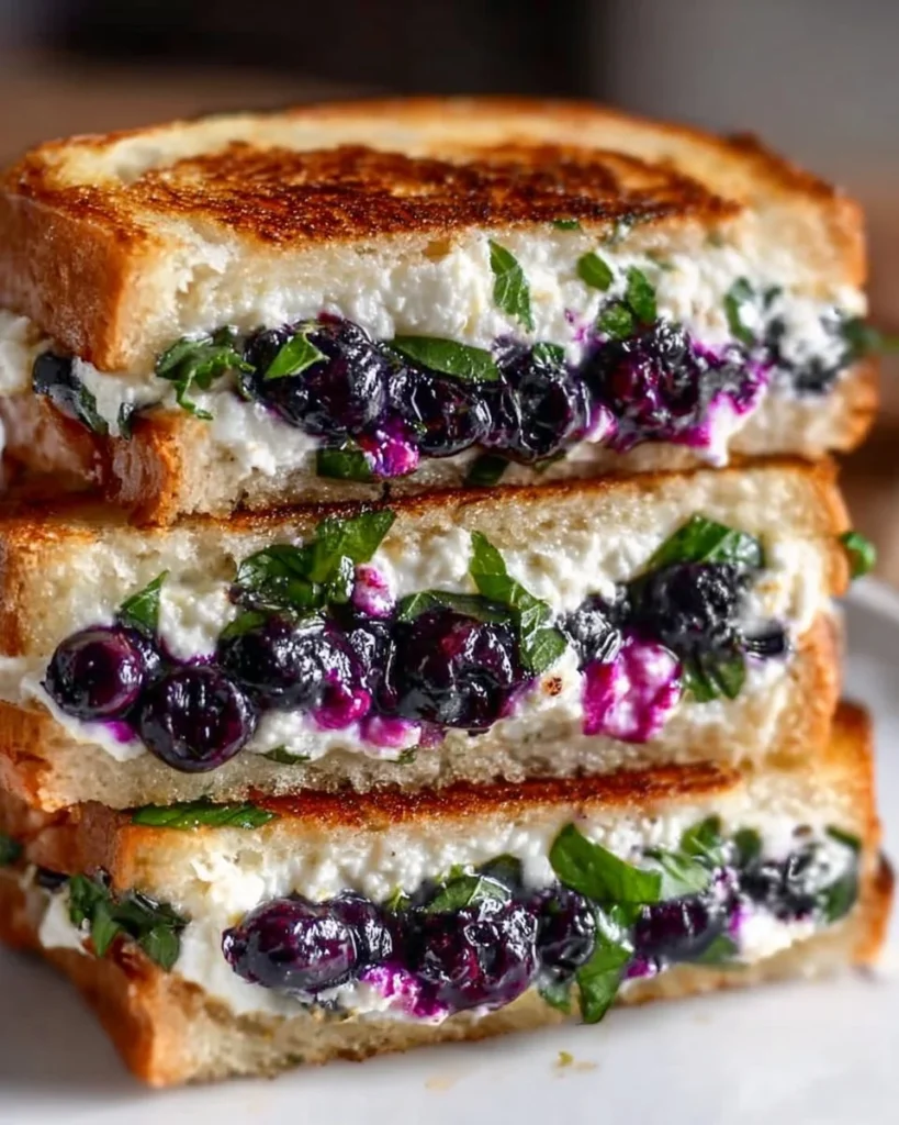 Blueberry basil goat cheese panini with fresh ingredients