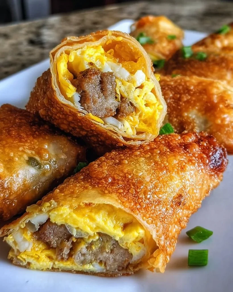Delicious homemade breakfast egg rolls filled with eggs and vegetables