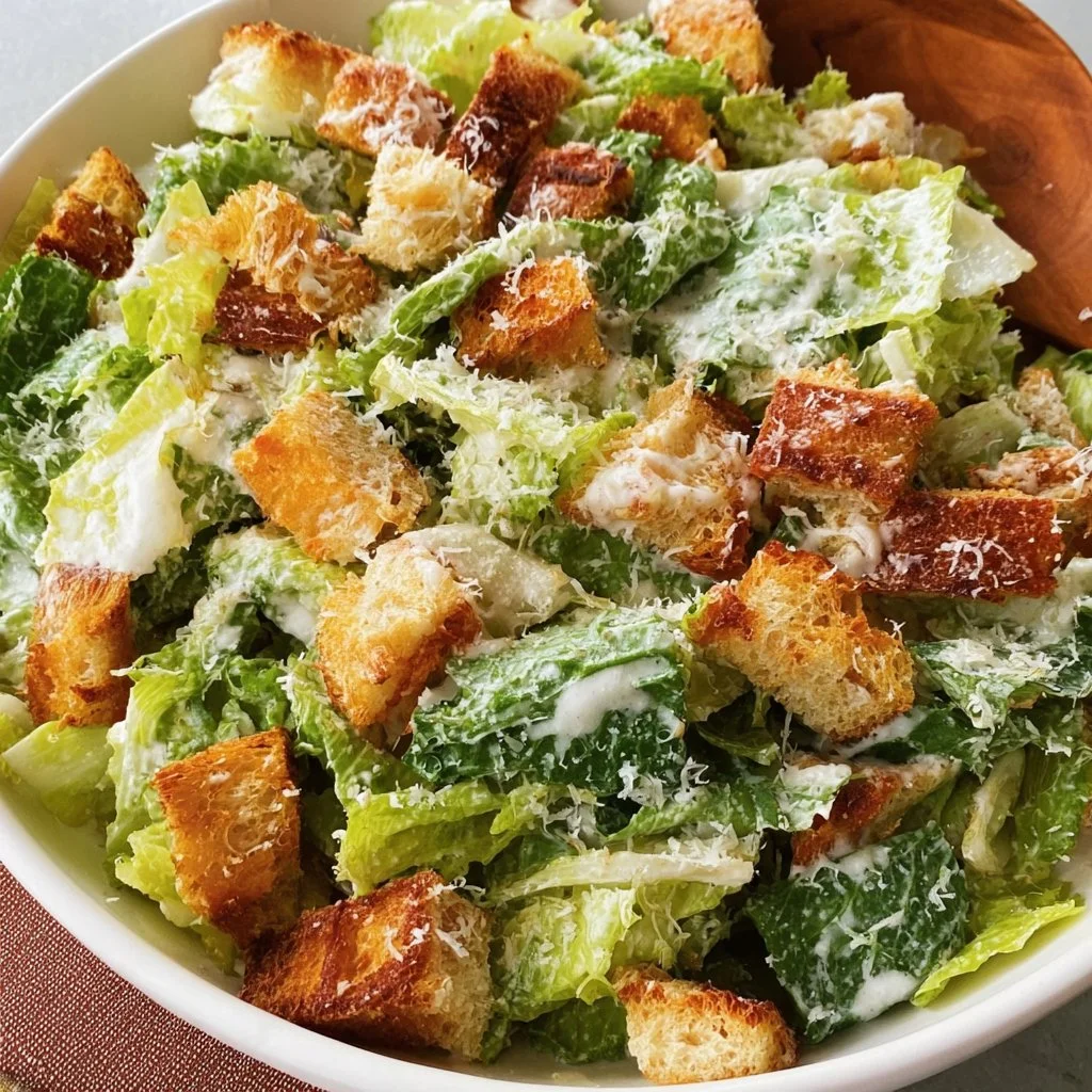 Delicious Caesar Salad with homemade dressing served in a bowl