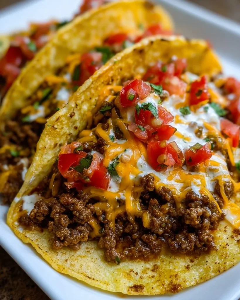 Cheesy Rotel Beef Soft Tortilla Tacos served on a plate