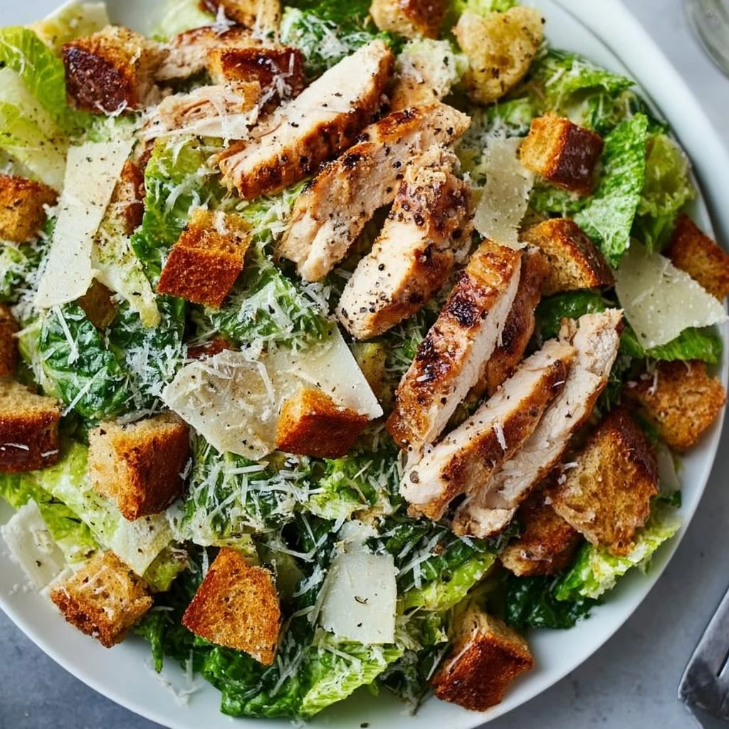 Fresh and flavorful Chicken Caesar Salad with crisp romaine and creamy dressing