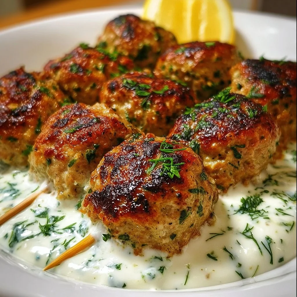 Delicious Chicken Kofta with Garlic Yogurt Sauce served on a plate