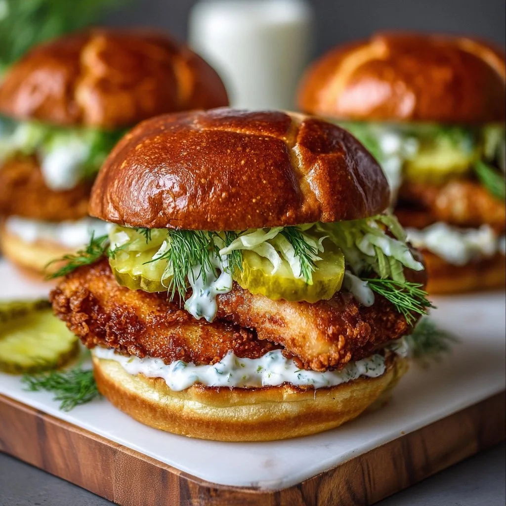 Crispy Dill Chicken Sandwich topped with fresh herbs and served on a bun