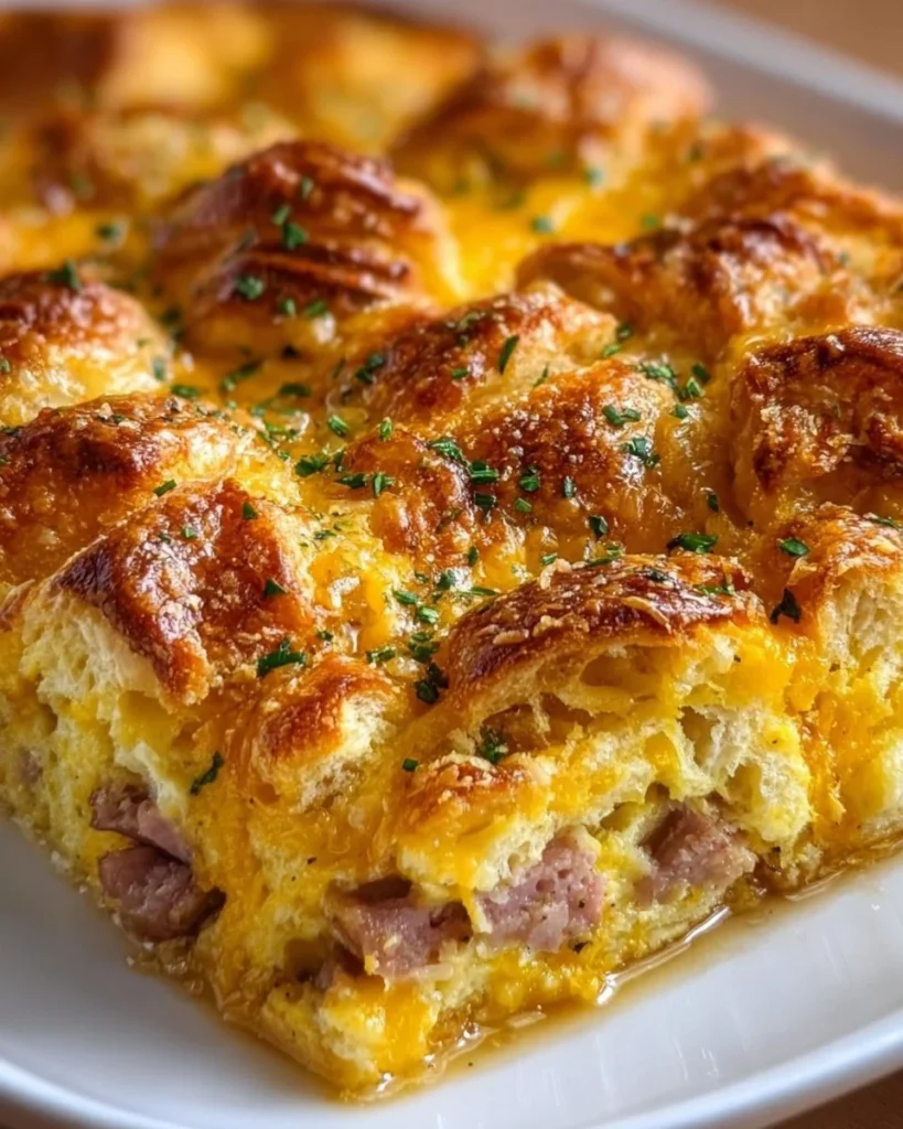 Delicious croissant bake breakfast casserole fresh out of the oven