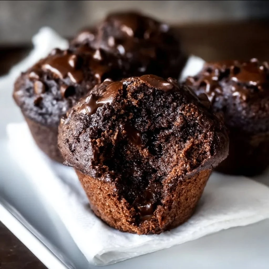Delicious double chocolate espresso muffins on a plate