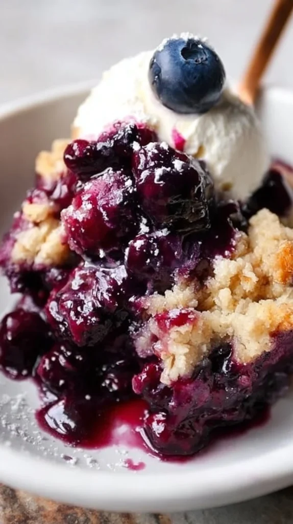 Delicious single-serve blueberry cobbler in a dish
