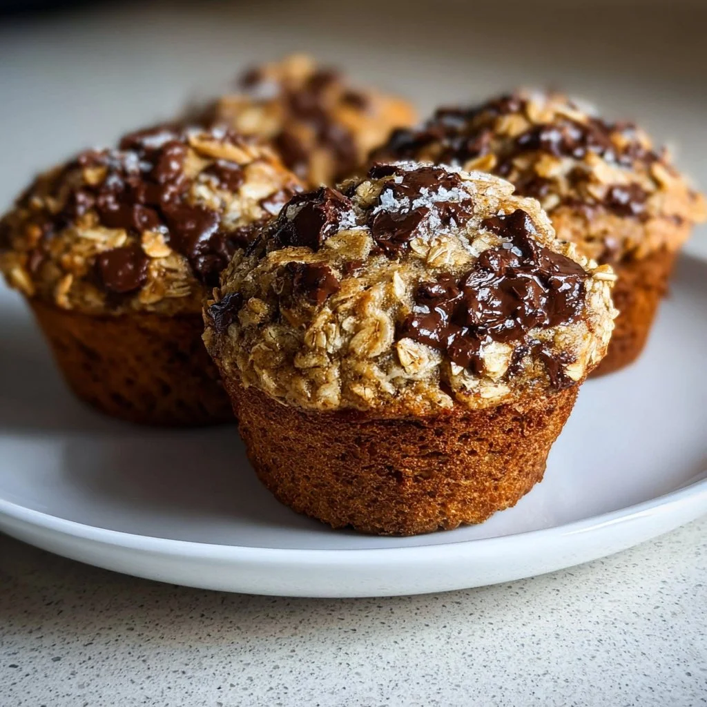 Delicious oatmeal chocolate chip muffins on a wooden table, perfect for breakfast.