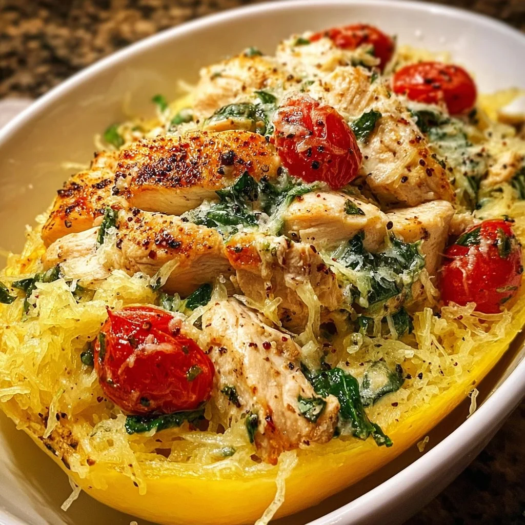 Delicious Garlic Chicken Spaghetti Squash dish served on a plate
